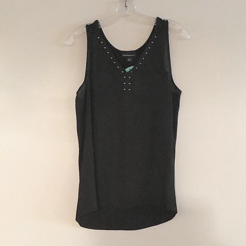 NWT Fortune & Ivy Murphy Mixed Media Studded Tank Blouse